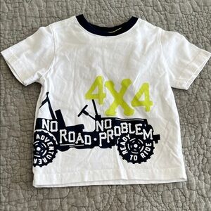 Gymboree White Tee with Navy Trim and Neon Yellow Accents